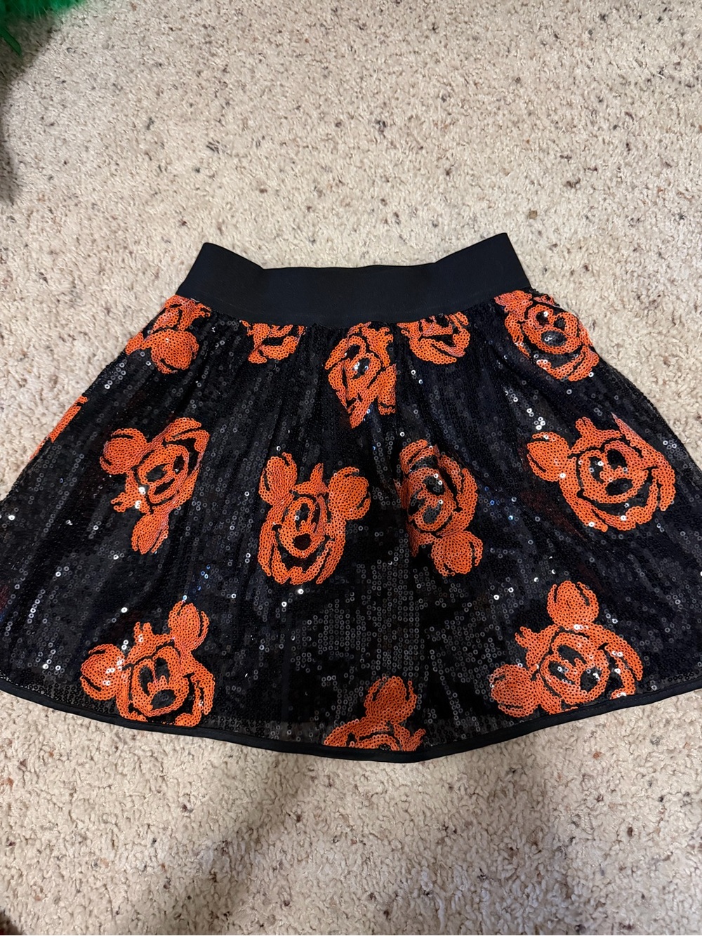 Disney Black Sequin Skirt with Orange Mickey Faces 5/6